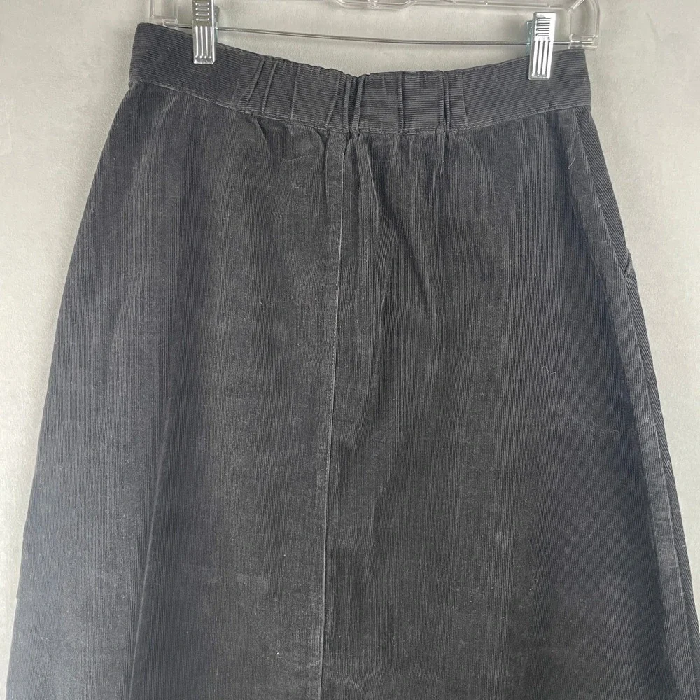 MUJI Black Kapok Corduroy A Line Flare‎ Midi Skirt Wmns M Eco Friendly Academia